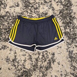 Adidas Women’s Three Stripe Athletic Shorts | Size Medium | Navy/Yellow